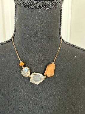 Crystal and Rose Gold Geometric Pendant Necklace